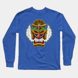 Tiki Mask Wooden Long Sleeve T-Shirt